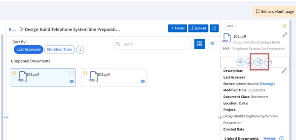 Document selected with share boxed.