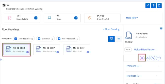 Drawling list with drawing selected and view button boxed.