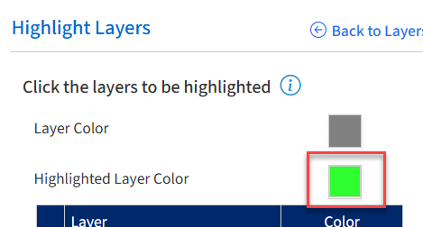 Highlight color selection with colored box boxed.