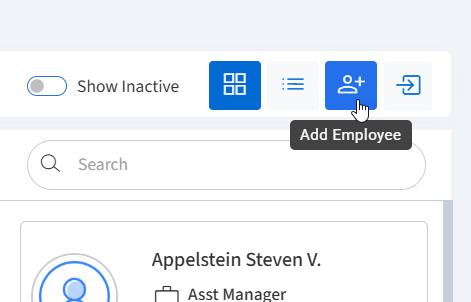Pointer hovering on Add Employee button.