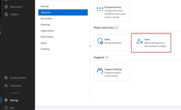 Settings page with user button boxed.