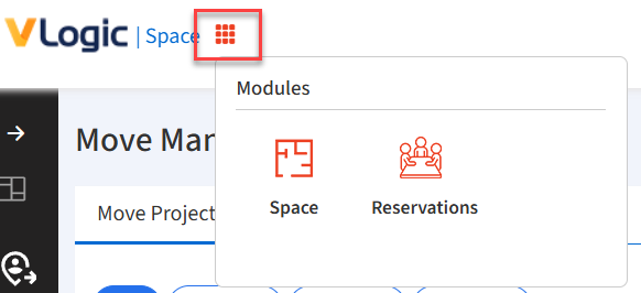 Open modules menu with waffle icon.