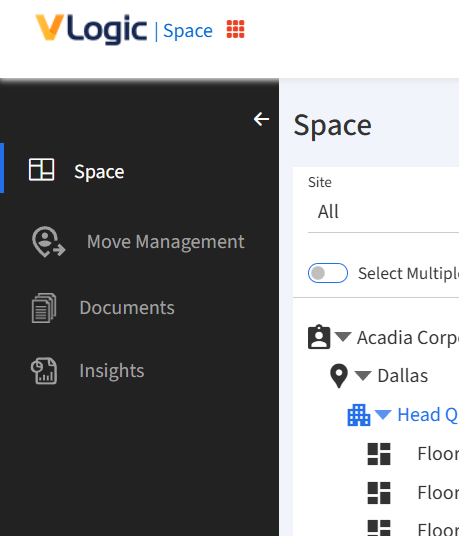 Navigation menu for Space module