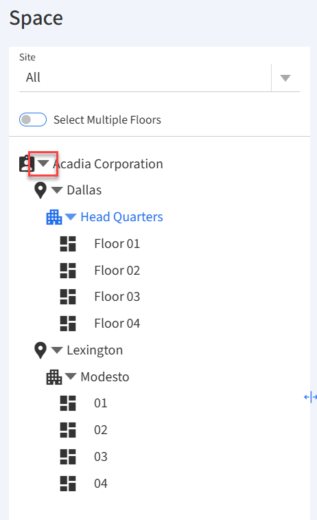 Folder tree with triangle boxed
