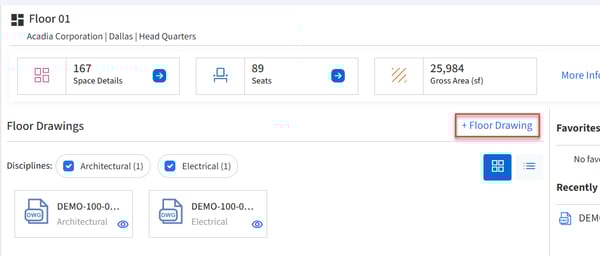 Center pane with add drawing boxed