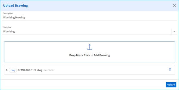 Upload drawing modal