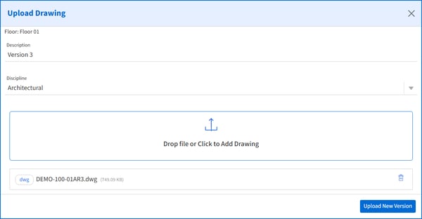 Upload new drawing version modal
