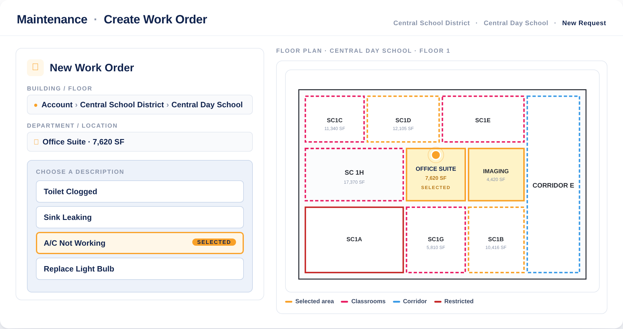 VLogic maintenance and work order view
